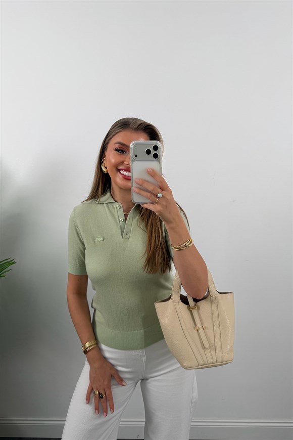 1. Sınıf Kalite Kaşmir Dokulu Polo Yaka Triko Pastel Mint