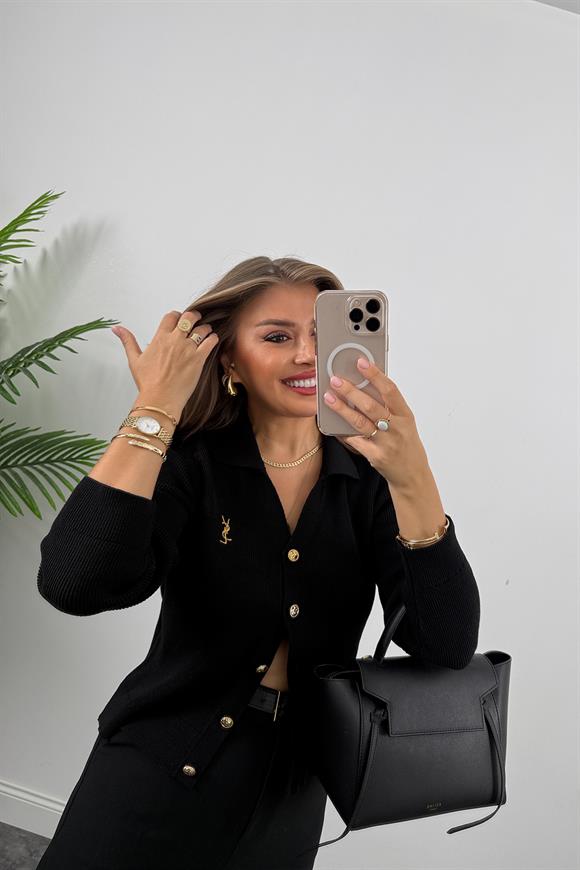 1. Sınıf Kalite Marka Model Gold Nakışlı Hırka Siyah