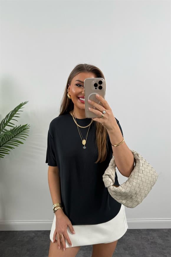 1. Sınıf Kalite Modal Kumaş Oysh Basic Tshirt Yıkamalı Siyah 