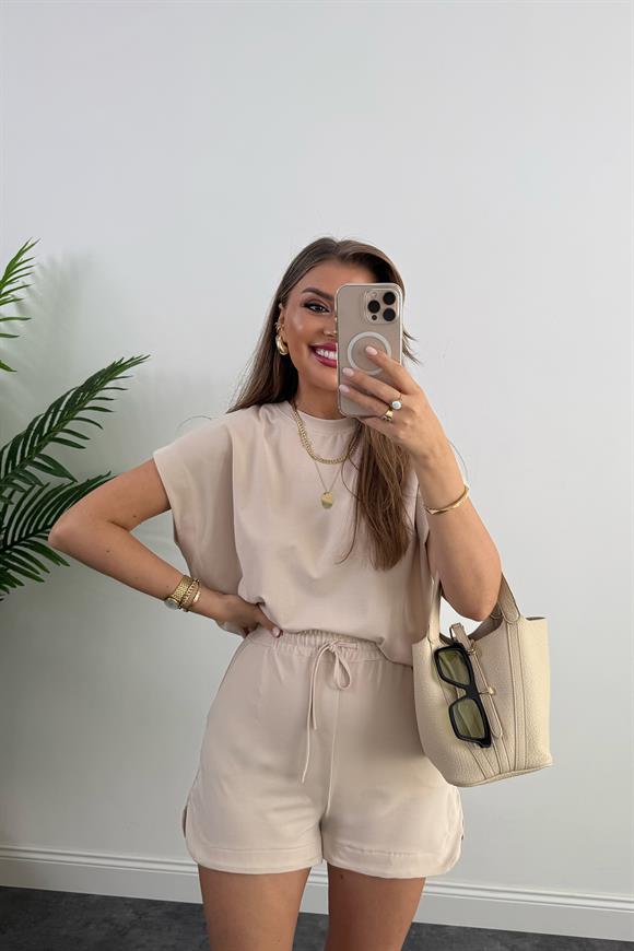 1. Sınıf Kalite İthal Pike Modal Kumaş Kısa Kollu Şort Takım Taş