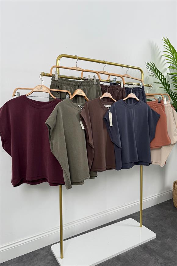 1. Sınıf Kalite İthal Pike Modal Kumaş Kısa Kollu Şort Takım Taş