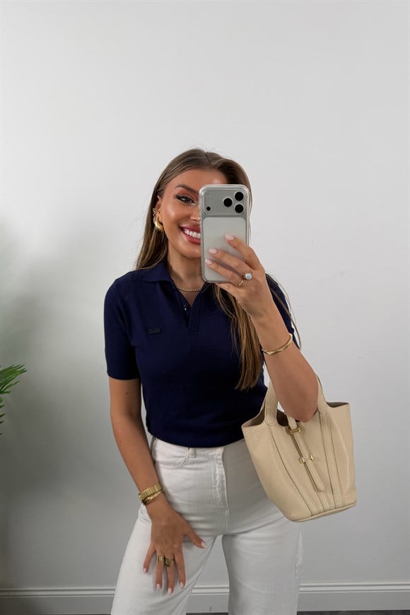 1. Sınıf Kalite Kaşmir Dokulu Polo Yaka Triko Lacivert