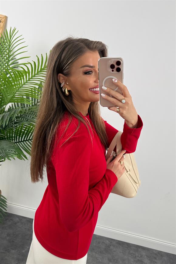 1. Sınıf Kalite  Massi Model Tam Pamuklu Uzun Kol Basic Kırmızı