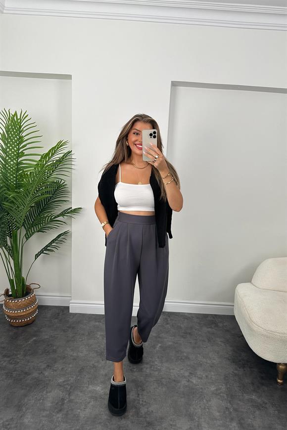 1. Sınıf Kalite Oysh Kumaş Beli Lastikli Harem Pantolon Antrasit