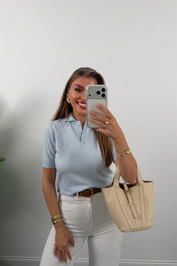 1. Sınıf Kalite Kaşmir Dokulu Polo Yaka Triko Pastel Mavi