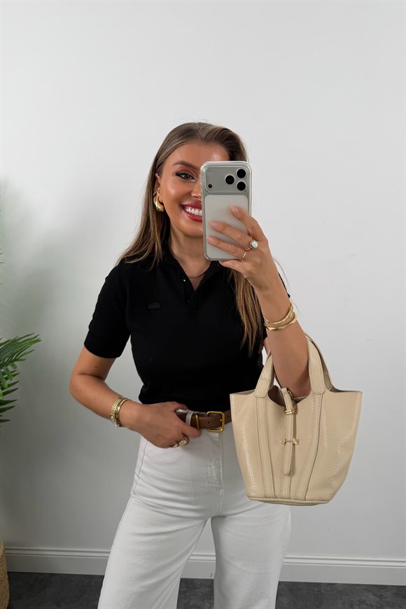 1. Sınıf Kalite Kaşmir Dokulu Polo Yaka Triko Siyah