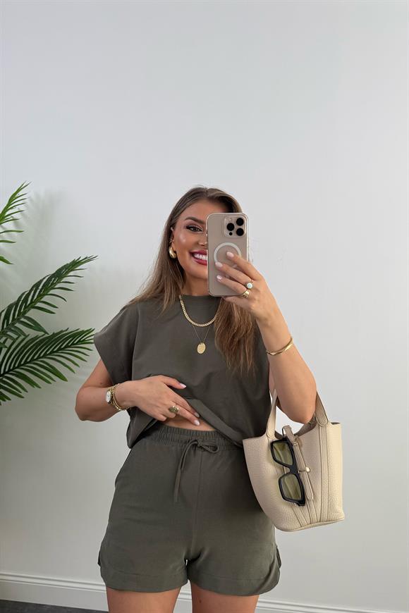 1. Sınıf Kalite İthal Pike Modal Kumaş Kısa Kollu Şort Takım Haki