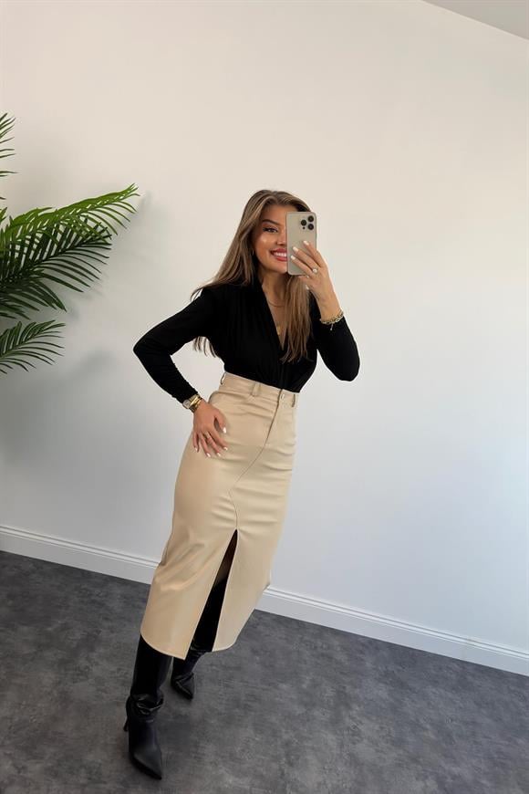 1. Sınıf Kalite Likralı Yumuşak Deri Midi Boy Kalem Etek Taş 