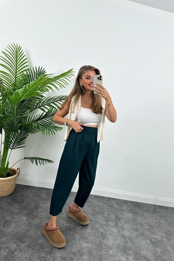 1. Sınıf Kalite Oysh Kumaş Beli Lastikli Harem Pantolon Zümrüt 