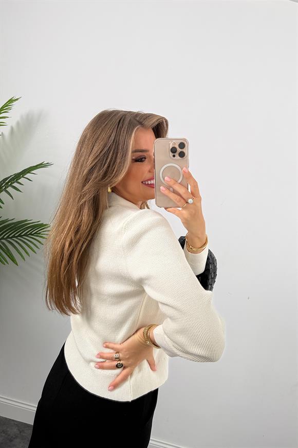 1. Sınıf Kalite Marka Model Gold Nakışlı Hırka Krem