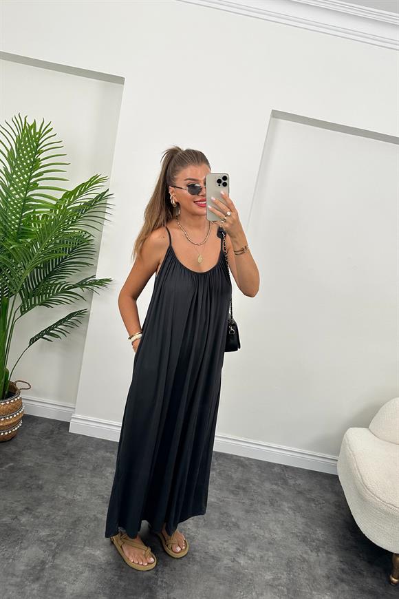 1. Sınıf Kalite İthal Oysh Kumaş Cepli Maxi Elbise Antrasit