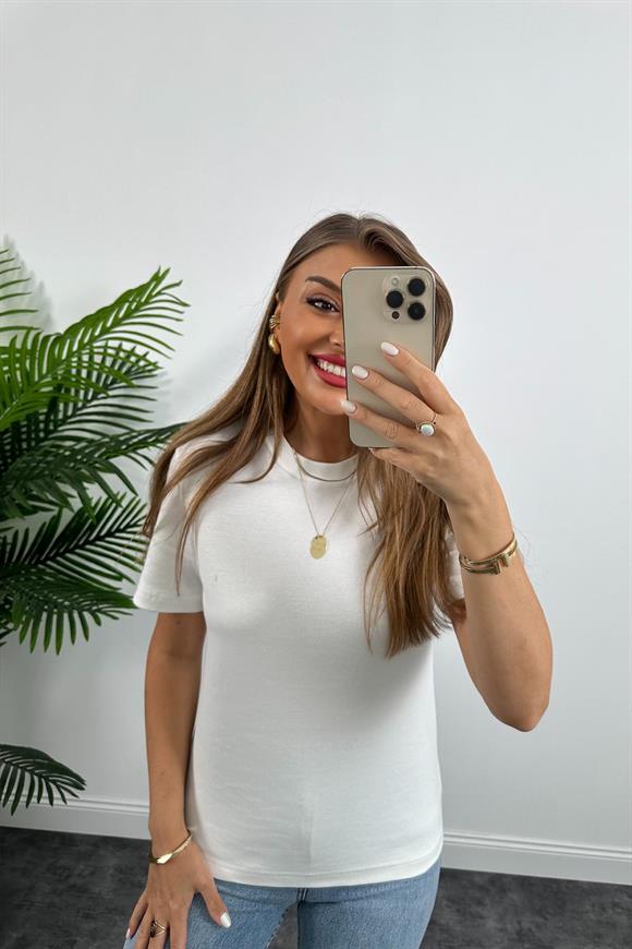 1. Sınıf Kalite Massi Model %100 Pamuklu Lüx Basic Tshirt Beyaz