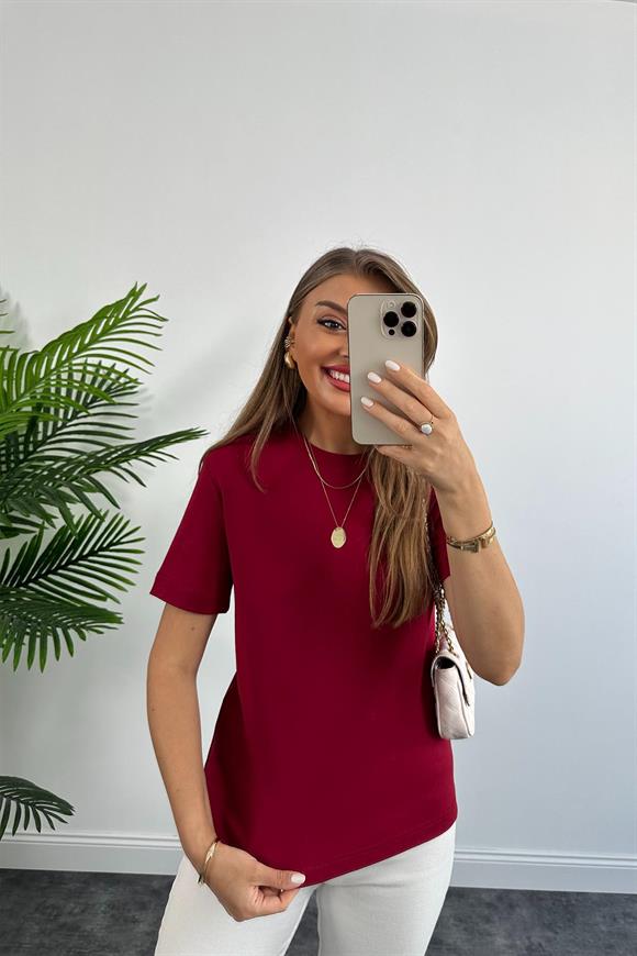 1. Sınıf Kalite Massi Model %100 Pamuklu Lüx Basic Tshirt Bordo