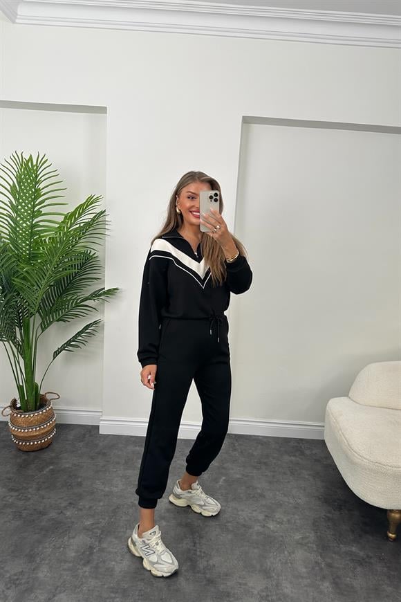 Fermuarlı Şeritli 1. Sınıf Kalite Oysh Model Modal  Kumaş Takım Yıkamalı Siyah