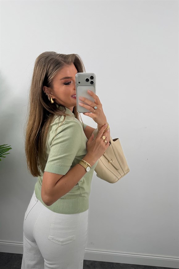 1. Sınıf Kalite Kaşmir Dokulu Polo Yaka Triko Pastel Mint