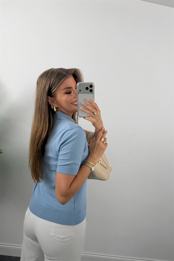 1. Sınıf Kalite Kaşmir Dokulu Polo Yaka Triko Tatlı Mavi