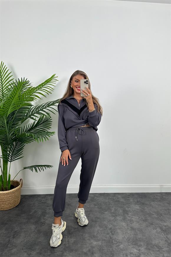 Fermuarlı Şeritli 1. Sınıf Kalite Oysh Model Modal  Kumaş Takım Antrasit