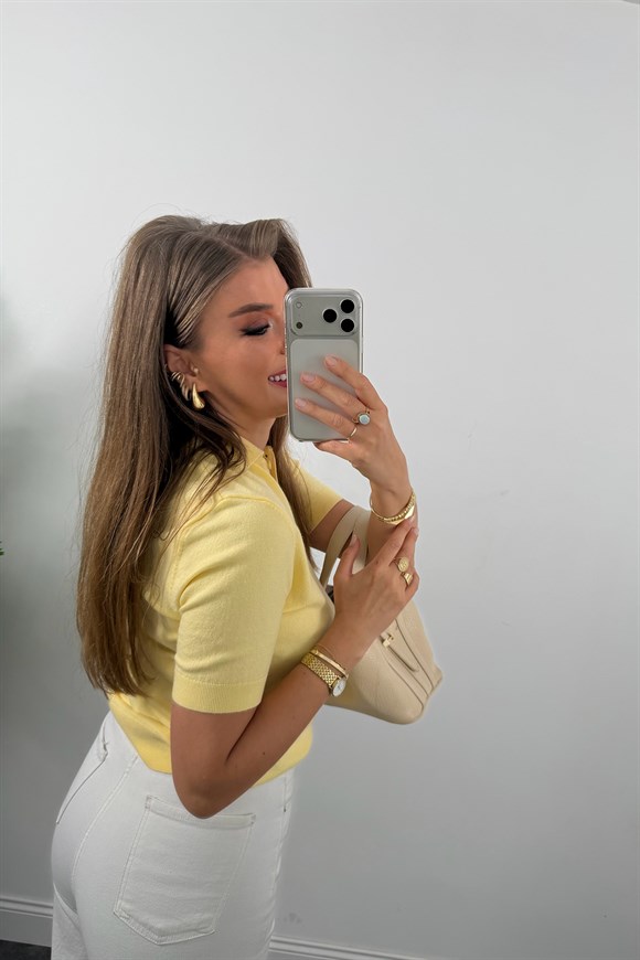 1. Sınıf Kalite Kaşmir Dokulu Polo Yaka Triko Pastel Sarı