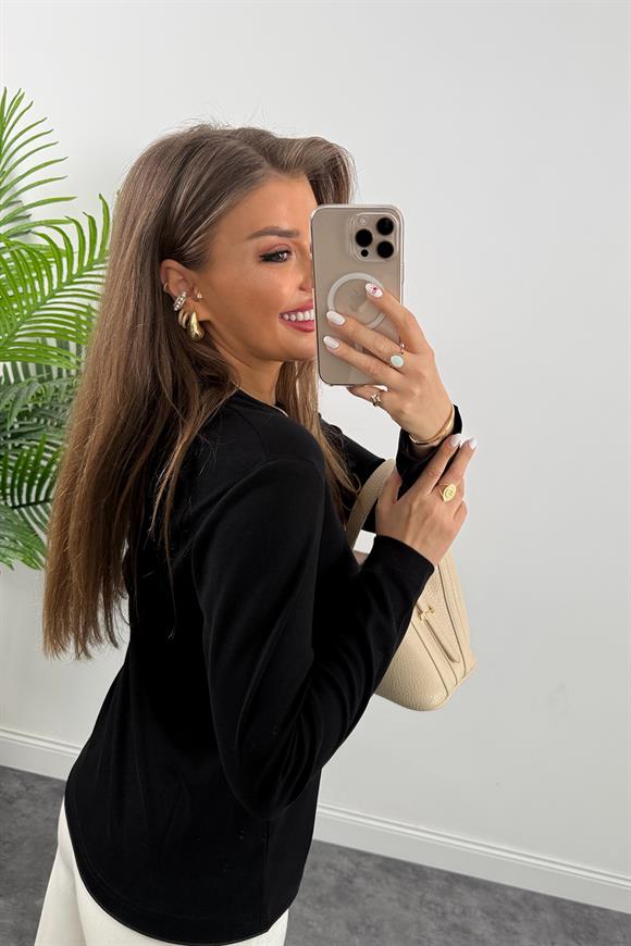 1. Sınıf Kalite  Massi Model Tam Pamuklu Uzun Kol Basic Siyah