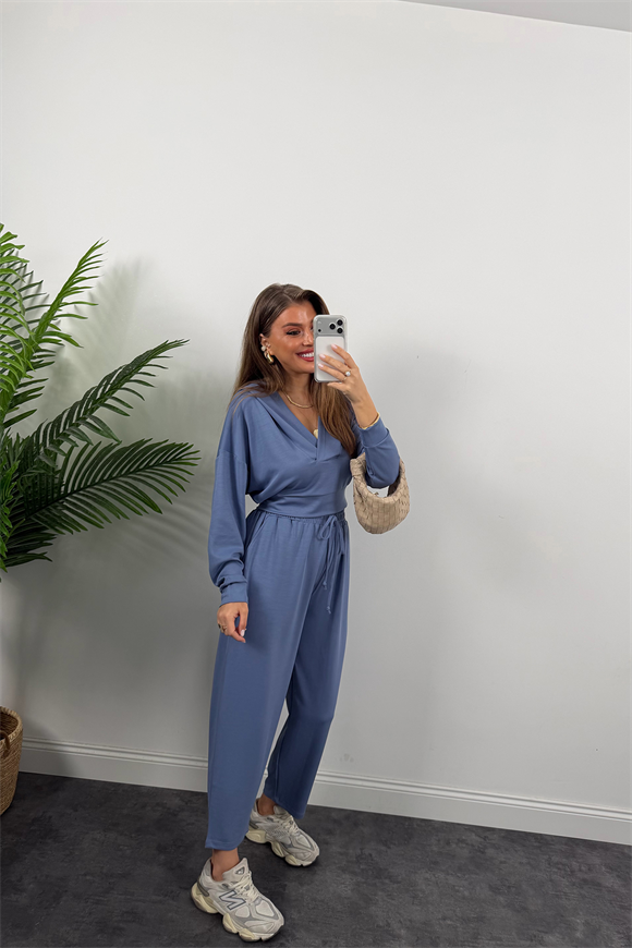 1. Sınıf Kalite İthal Modal Kumaş Kapüşonlu Harem Takım İndigo