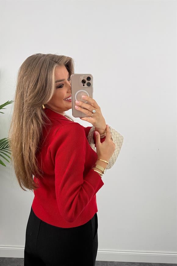 1. Sınıf Kalite Marka Model Gold Nakışlı Hırka Kırmızı