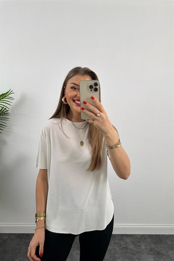 1. Sınıf Kalite Modal Kumaş Oysh Basic Tshirt Ekru 