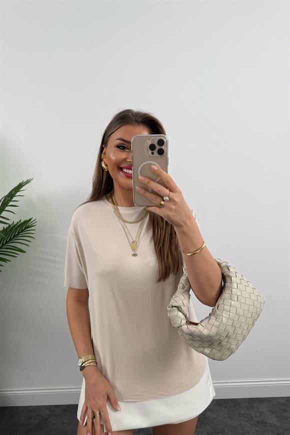 1. Sınıf Kalite Modal Kumaş Oysh Basic Tshirt Taş 