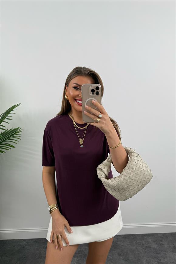 1. Sınıf Kalite Modal Kumaş Oysh Basic Tshirt Mürdüm 