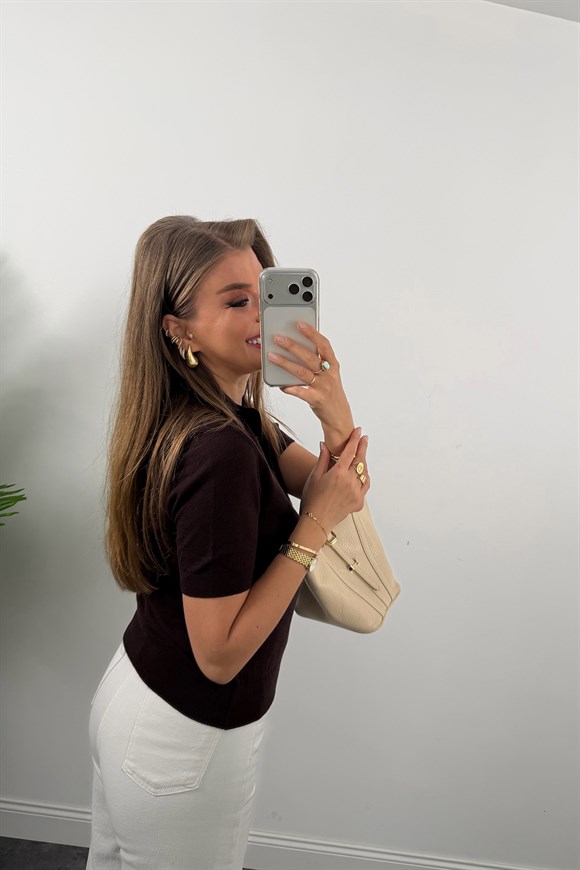 1. Sınıf Kalite Kaşmir Dokulu Polo Yaka Triko Kahverengi