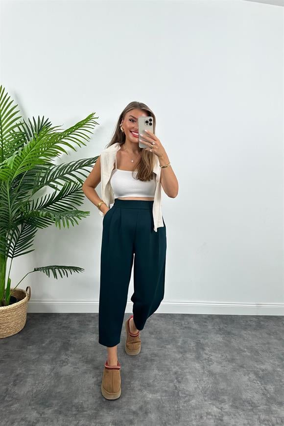 1. Sınıf Kalite Oysh Kumaş Beli Lastikli Harem Pantolon Zümrüt 