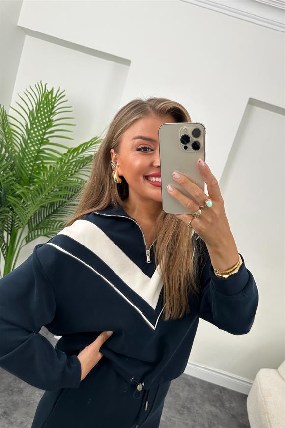 Fermuarlı Şeritli 1. Sınıf Kalite Oysh Model Modal  Kumaş Takım Lacivert