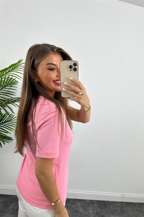 1. Sınıf Kalite Massi Model %100 Pamuklu Lüx Basic Tshirt Pembe
