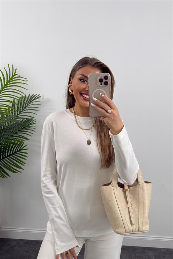 1. Sınıf Kalite  Massi  Model Tam Pamuklu Uzun Kol Basic Beyaz 