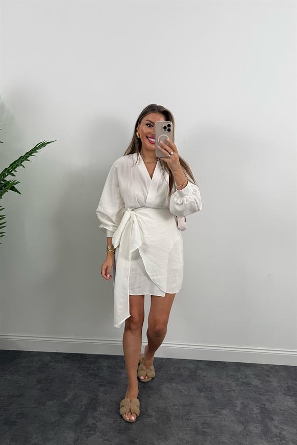 %100 Tensel Balon Kol Lüx Kalite Anvelop Elbise Ekru