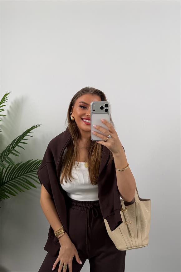 3 İplik Şardonlu Jogger Eşofman Altı Acı Kahve