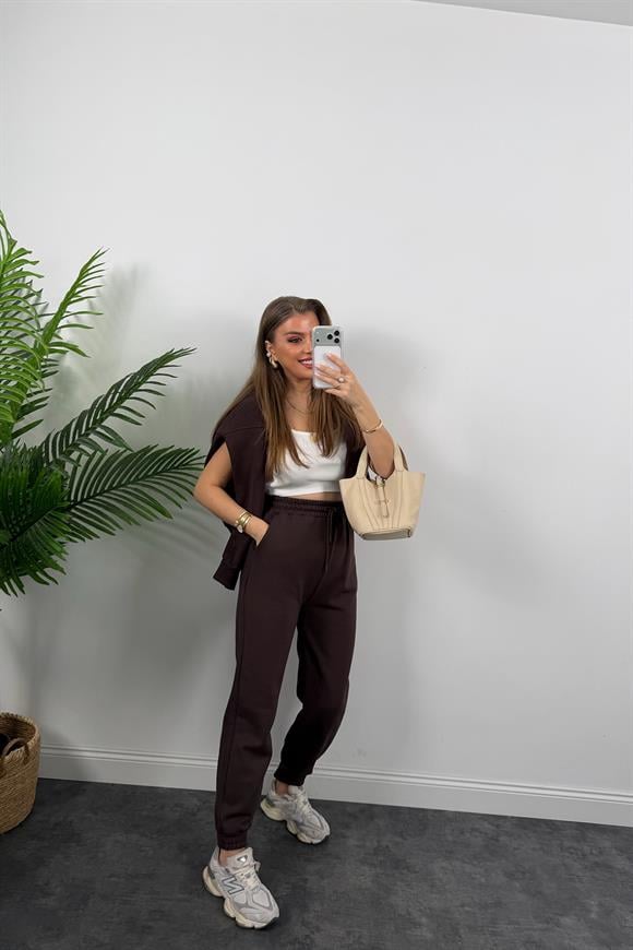 3 İplik Şardonlu Jogger Eşofman Altı Acı Kahve