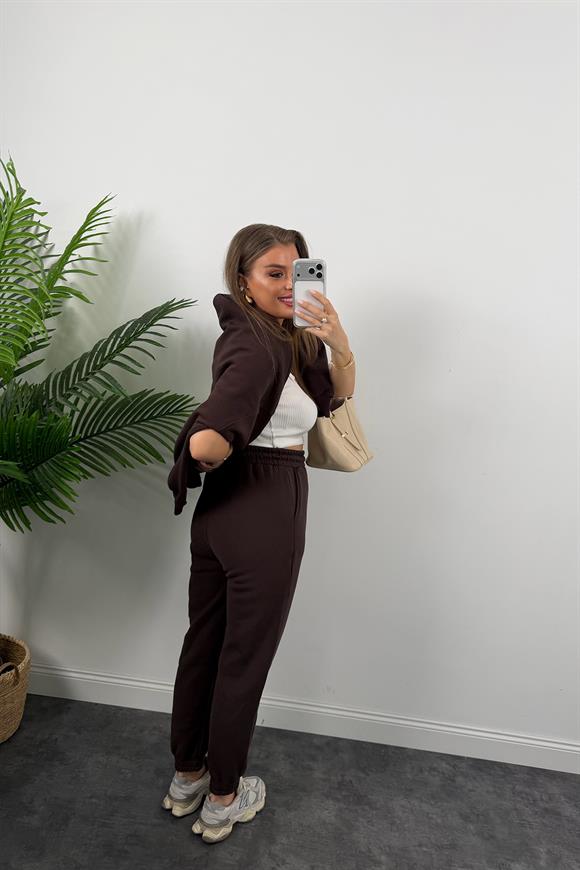 3 İplik Şardonlu Jogger Eşofman Altı Acı Kahve