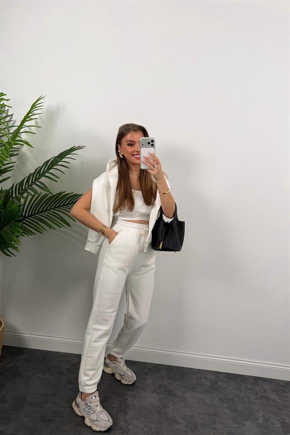 3 İplik Şardonlu Jogger Eşofman Altı Ekru