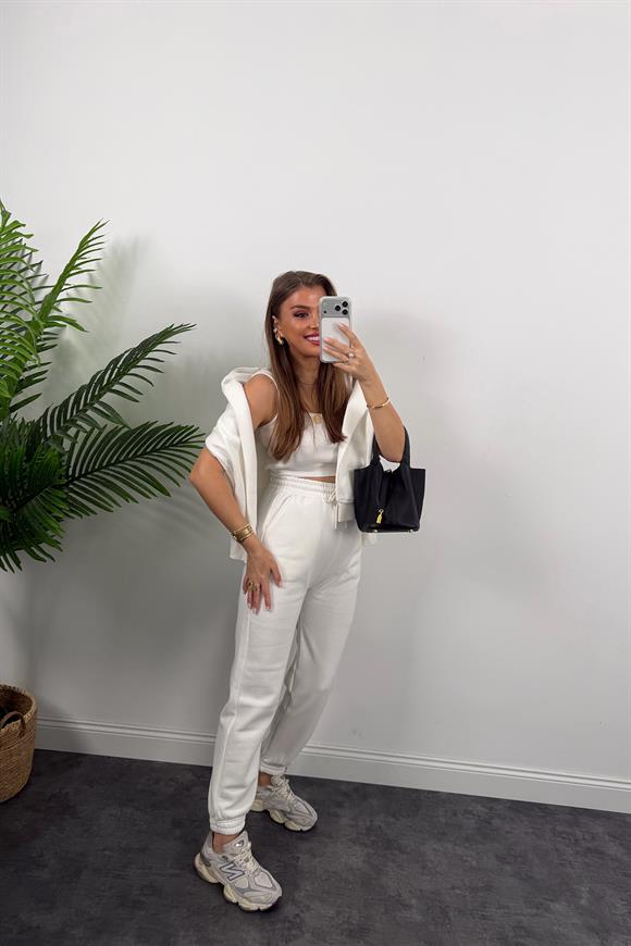 3 İplik Şardonlu Jogger Eşofman Altı Ekru