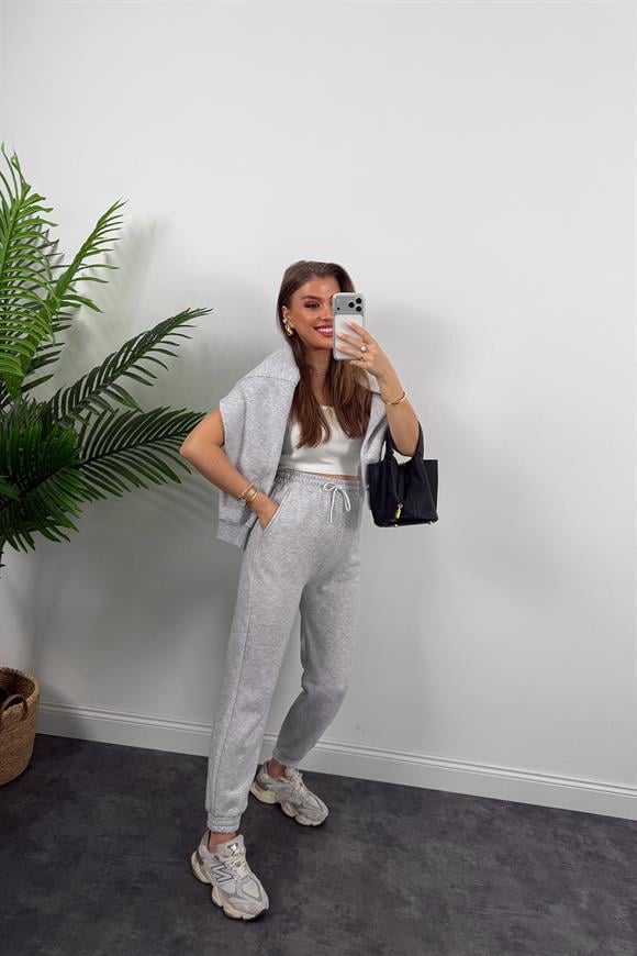3 İplik Şardonlu Jogger Eşofman Altı Gri
