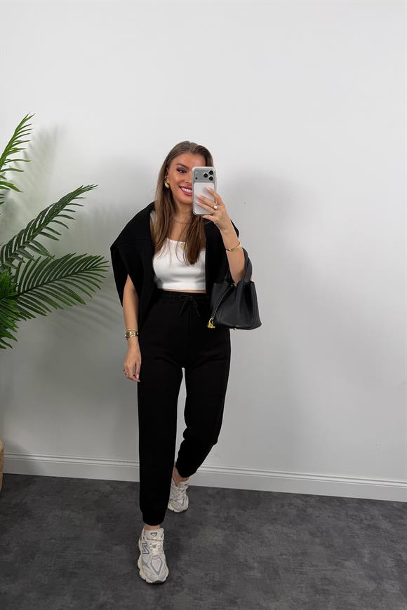 3 İplik Şardonlu Jogger Eşofman Altı Siyah