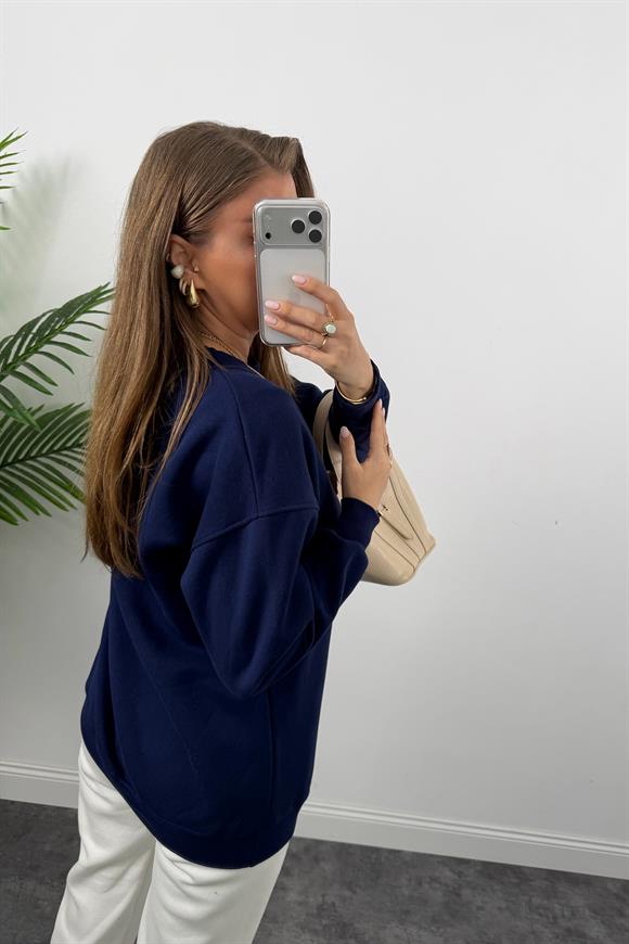 3 İplik Şardonlu Tam Pamuk Basic Yumoş Sweat Lacivert