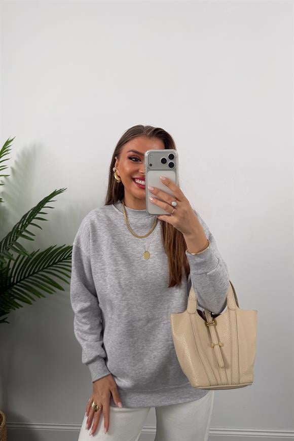 3 İplik Şardonlu Tam Pamuk Basic Yumoş Sweat Gri