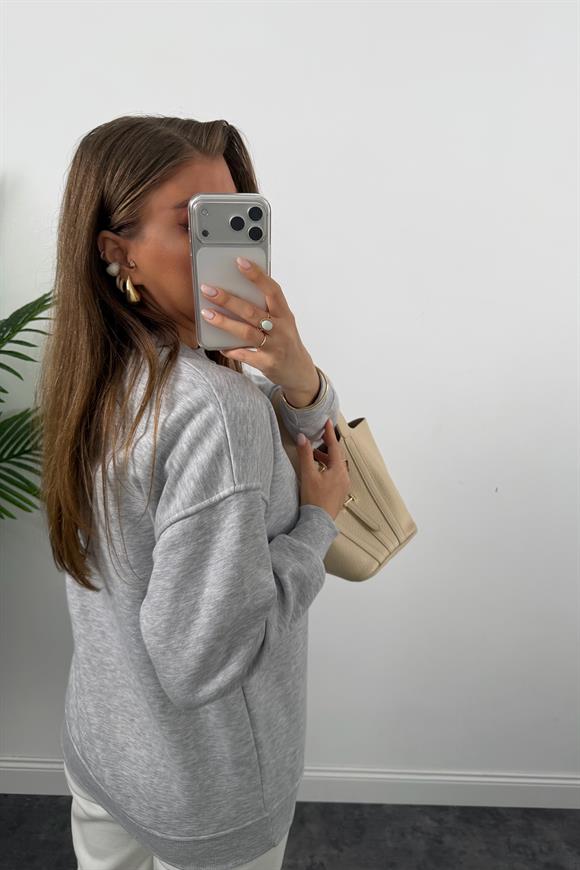 3 İplik Şardonlu Tam Pamuk Basic Yumoş Sweat Gri