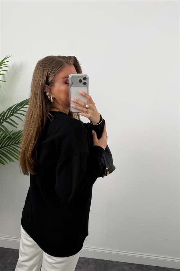 3 İplik Şardonlu Tam Pamuk Basic Yumoş Sweat Siyah