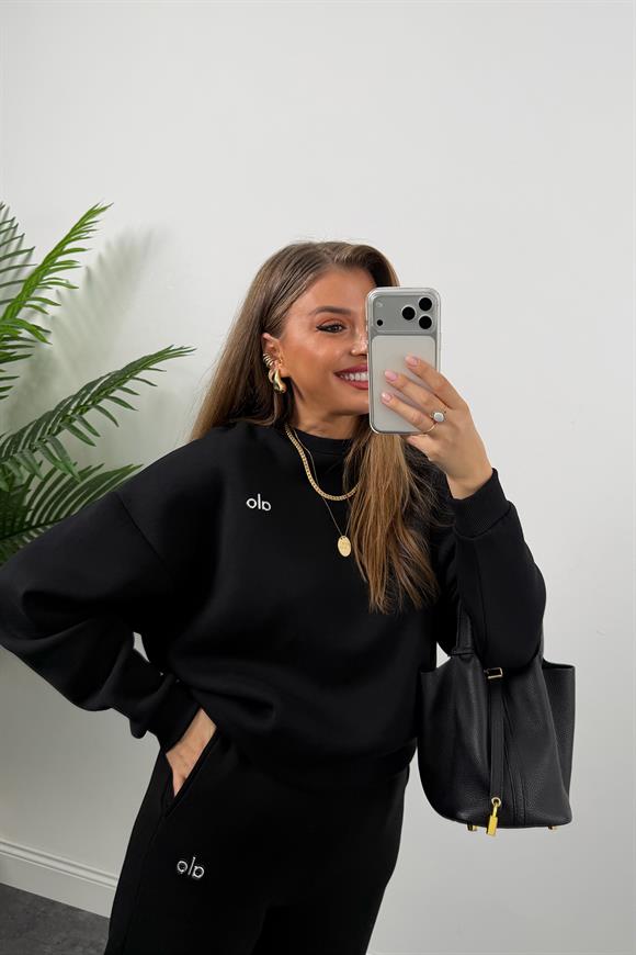 Alo Model 3 İplik Şardonlu Tam Pamuklu Eşofman Takımı Siyah