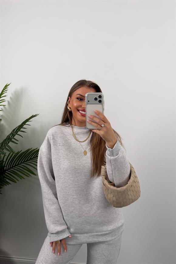 Alo Model 3 İplik Şardonlu Tam Pamuklu Eşofman Takımı Gri Melanj