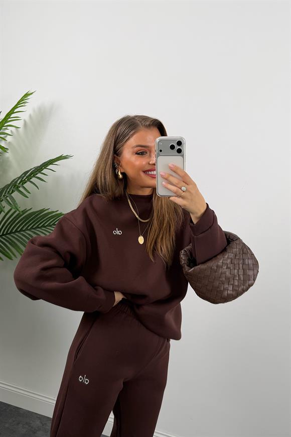 Alo Model 3 İplik Şardonlu Tam Pamuklu Eşofman Takımı Acı Kahve 