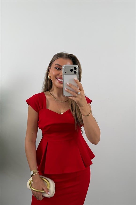 Amore Premium Seri Etek Bluz Takım Kırmızı