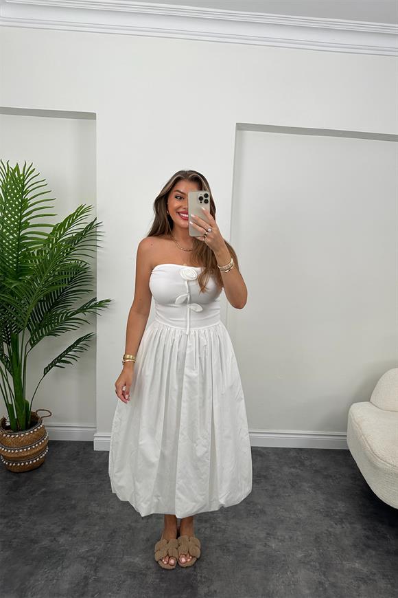 Balon Etek Likralı Prenses Elbise Beyaz